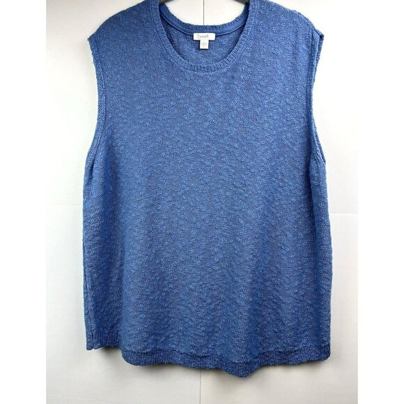 J. Jill Sweaters - J Jill Pure Jill Knit Top Women's XL Sleeveless Solid Blue Sweater Pullover Slub